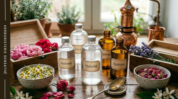 Hydrolats et eaux florales obtenus par distillation de plantes aromatiques et fleurs médicinales - Herboristerie Sensathé Hydrolats et eaux florales obtenus par distillation de plantes aromatiques et fleurs médicinales - Herboristerie Sensathé